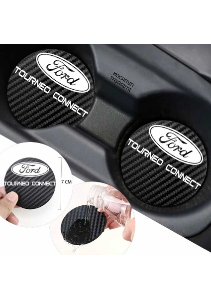 Ford Tourneo Connect Yazılı Karbon Araç Bardak Altlığı Ford Tourneo Connect Modeli Için 7 cm Şık Tasarım 2 Adet fırsatları