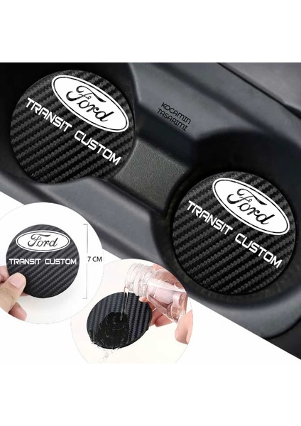 Ford Transit Custom Siyah Karbon Araç Bardak Altlığı Ford Logolu Transit Custom 7 cm Dayanıklı Özel Tasarım 2 Adet fırsatları