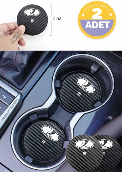 Lada 111 Yazılı Siyah Karbon Araç Bardak Altlığı Lada Logolu 111 Için Şık ve Spor 7 cm Tasarım 2 Adet