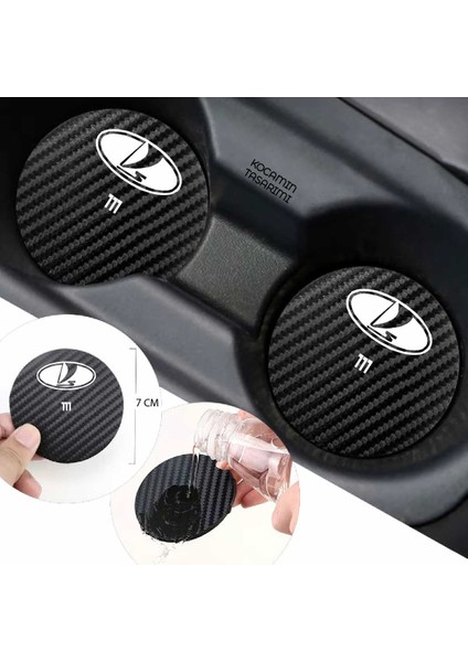 Lada 111 Yazılı Siyah Karbon Araç Bardak Altlığı Lada Logolu 111 Için Şık ve Spor 7 cm Tasarım 2 Adet