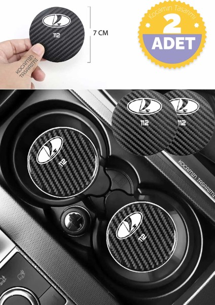 Lada 112 Siyah Karbon Bardak Altlığı Lada Logolu 112 Yazılı Dayanıklı 7 cm Tasarımı 2 Adet