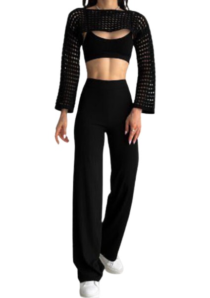 Looksense Kadın Kaşkorse Yüksek Bel Bol Paça Fitilli Tayt 01034