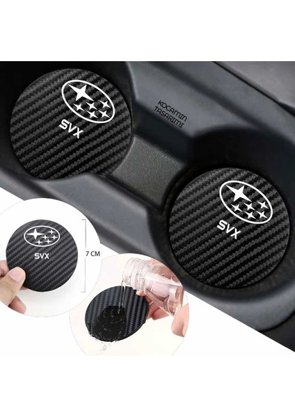 Subaru Svx Siyah Karbon Bardak Altlığı Subaru Logolu Svx Yazılı Dayanıklı 7 cm Tasarımı 2 Adet