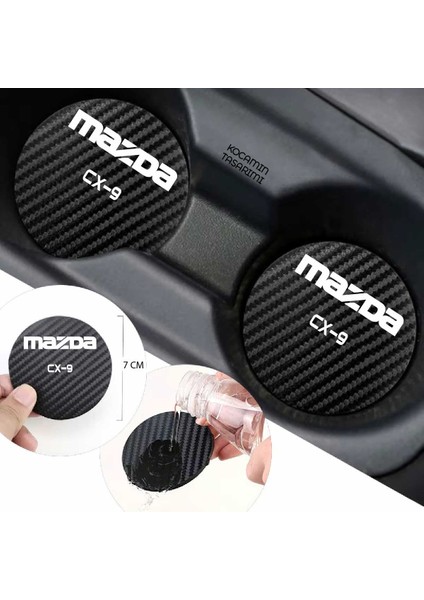 Mazda Cx-9 Karbon Bardak Altlığı Mazda Cx-9 Yazılı Spor ve Şık 2 Adet 7 cm Tasarım fırsatları