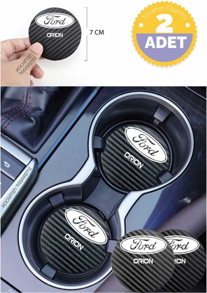 Ford Orion Siyah Karbon Araç Bardak Altlığı Ford Logolu Orion Özel Üretim 2 Adet 7 cm
