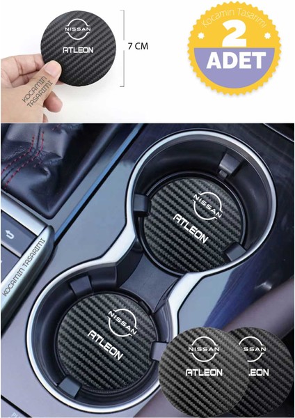 Nissan Atleon Siyah Karbon Araç Bardak Altlığı Nissan Logolu Atleon 7 cm Dayanıklı Özel Tasarım 2 Adet