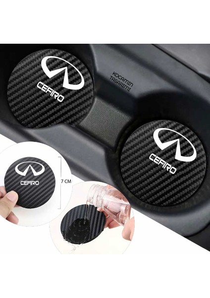 Infiniti Cefiro Siyah Karbon 7 cm Bardak Altlığı Infiniti Yazılı Cefiro Logolu 2 Adet Dayanıklı Şık Tasarım
