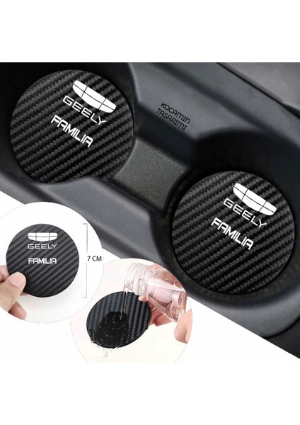 Geely Familia Araba Için Karbon Bardak Altlığı Geely Familia Yazılı 7 cm Dayanıklı Şık Tasarım 2 Adet fırsatları
