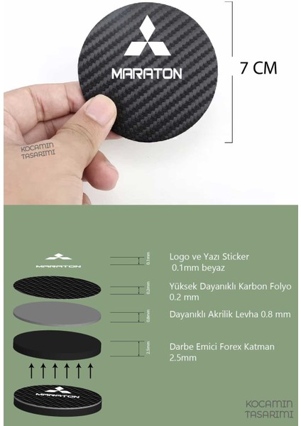 Mitsubishi Maraton Karbon 7 cm Bardak Altlığı Mitsubishi Maraton Amblemli Dayanıklı ve Şık 2 Adet