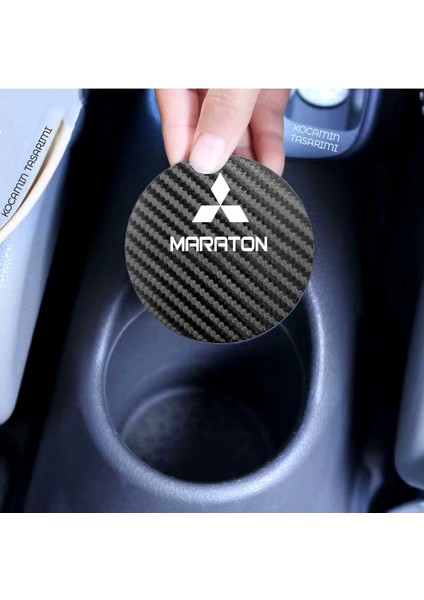 Mitsubishi Maraton Karbon 7 cm Bardak Altlığı Mitsubishi Maraton Amblemli Dayanıklı ve Şık 2 Adet