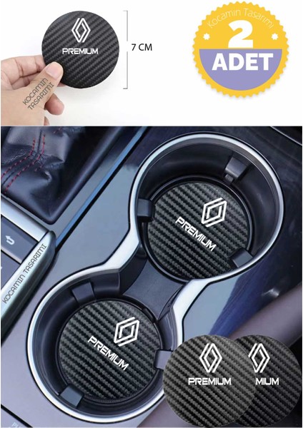 Renault Premium Otomobil Için Siyah Karbon Bardak Altlığı Renault Premium Için Dayanıklı ve Şık 7 cm Tasarım 2 Adet