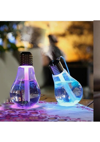 Ampul Şekilli Oda/hava Nemlendirici USB Su Hazneli Sıcak Soğuk Buharlı 7 LED Işıklı Gece Lambası