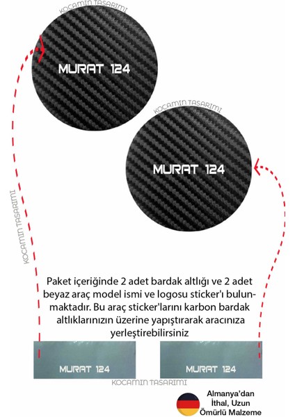 Tofaş Murat 124 Modeline Uygun Karbon Araç Bardak Altlığı 2 Adet Tofaş Murat 124 Iç Mekanı Için Şık 7 cm Tasarım modelleri