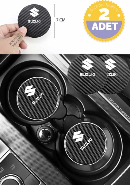 Suzuki Universal Araba Için Karbon Bardak Altlığı Suzuki Universal Yazılı 7 cm Dayanıklı Şık Tasarım 2 Adet