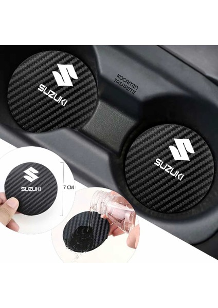 Suzuki Universal Araba Için Karbon Bardak Altlığı Suzuki Universal Yazılı 7 cm Dayanıklı Şık Tasarım 2 Adet