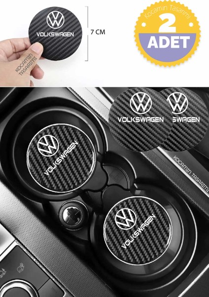 Volkswagen Universal Karbon 7 cm Bardak Altlığı Volkswagen Universal Amblemli Dayanıklı ve Şık 2 Adet