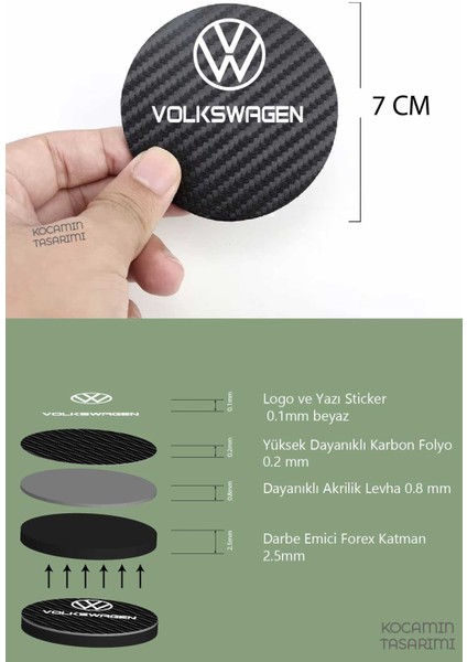 Volkswagen Universal Karbon 7 cm Bardak Altlığı Volkswagen Universal Amblemli Dayanıklı ve Şık 2 Adet
