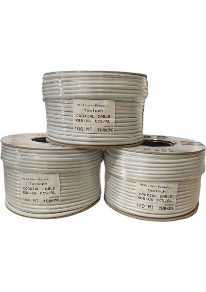 Beyaz RG6U6 Uydu Anten Kablosu 300METRE-3 Top -3 Adet 100M fiyatları