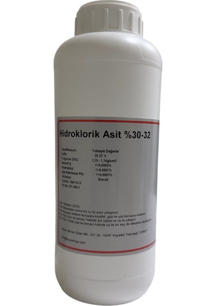 Hidroklorik Asit % 30-32 1 Litre