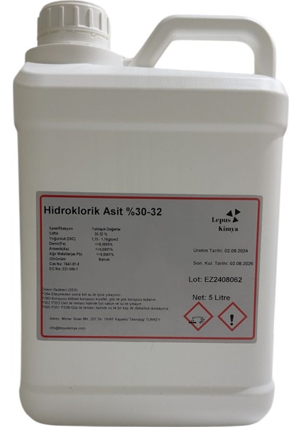 Hidroklorik Asit %30-32 5 Litre Hcl