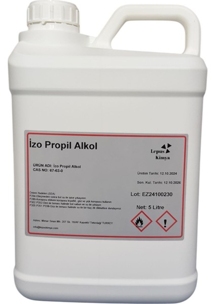Ipa Alkol C3H70H (%99,9 Saflık) 20 Litre Lt izo propil alkol fiyatları