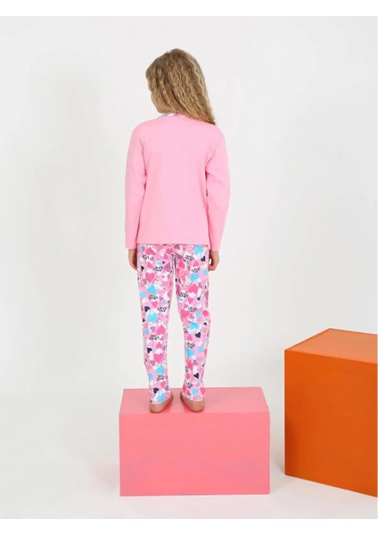 Kız Çocuk Kalp Baskılı Uzun Kollu %100 Pamuklu Düğme Detaylı Pijama Takımı 10/15 Yaş fırsatları