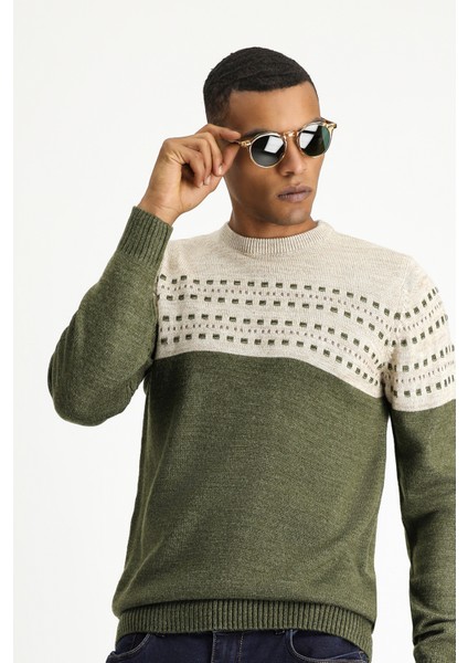 Bisiklet Yaka Slim Fit Dar Kesim Desenli Triko Kazak