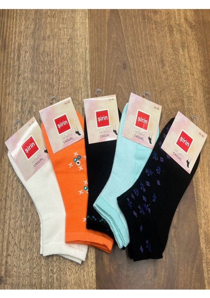 Renkli Desenli Patik Çorap (12 Adet) 36-40 Numara