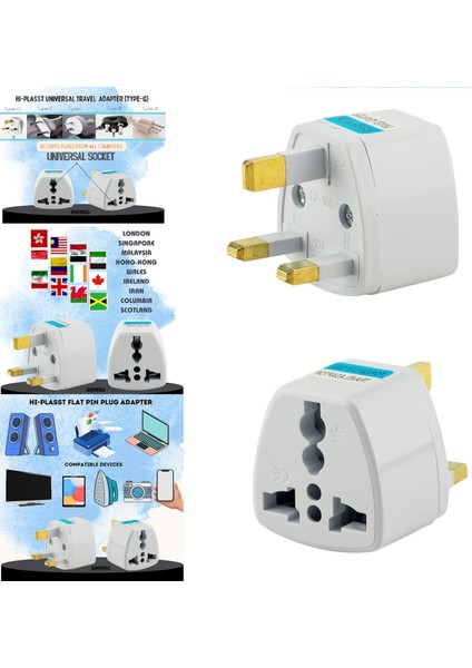 Ingiltere, Hong Kong, Irlanda, Kıbrıs Seyahat Fişi Adaptörü Tip G Plug Adapter Üniversal 3 Pinli