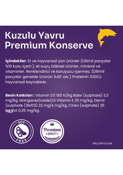 12 Adet x Spelly Premium Yavru Köpek Konserve - Kuzu (400GR)