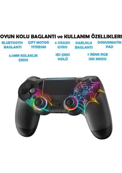 Ps4/pc Uyumlu Rgb Çift Motor Titreşimli Spiderman Bluetooth Oyun Kolu