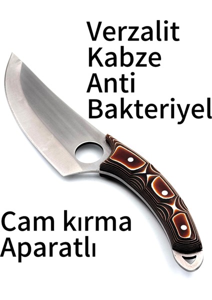 Kamp Mutfak Bıçak Verzalit Kabze Hediye Deri Kılıflı Paslanmaz Çelik