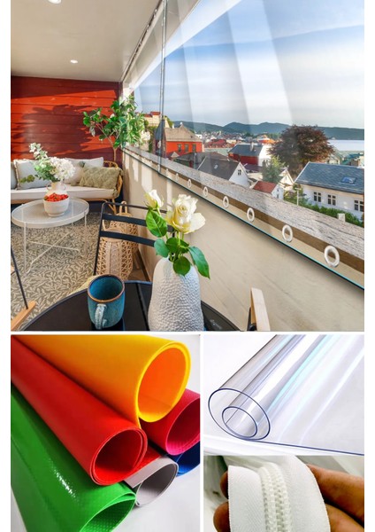 190X790 cm Fermuarlı Şeffaf Balkon Brandası