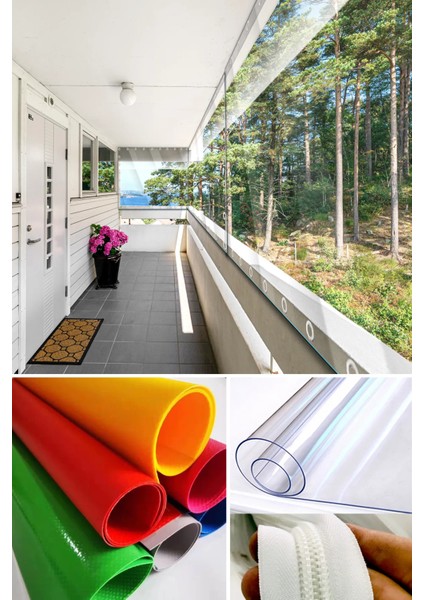 60X800 cm Fermuarlı Şeffaf Balkon Brandası