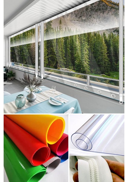 210X350 cm Fermuarlı Şeffaf Balkon Brandası