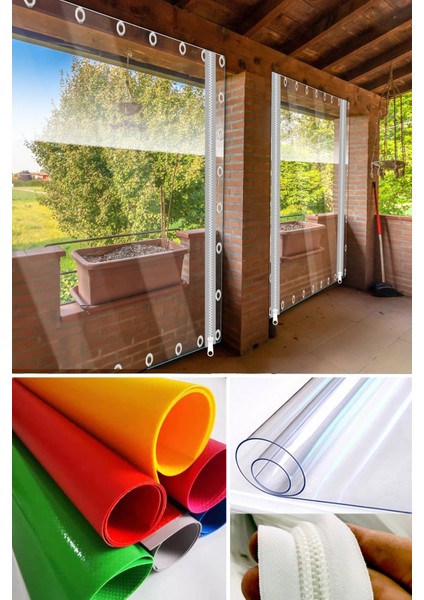 210X350 cm Fermuarlı Şeffaf Balkon Brandası