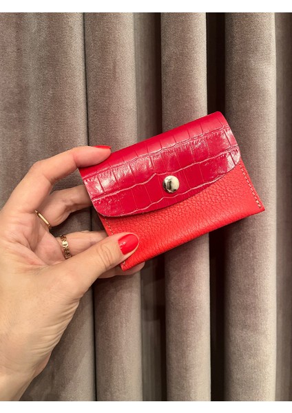 Design - Rich Model Kırmızı Rugan Kroko ve Mat Kırmızı Renk Hakiki Deri Çoklu Kartlık Cüzdan Bereket