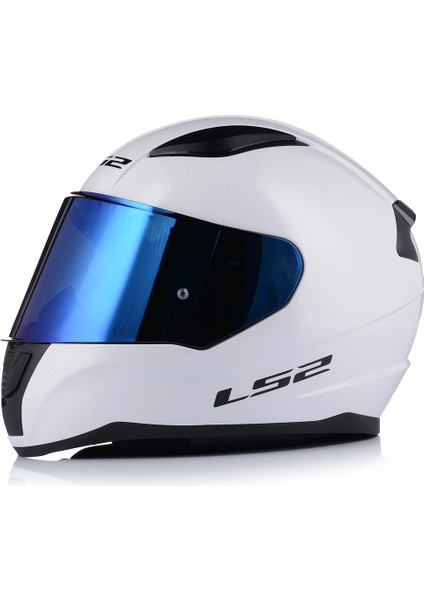 Rapıd 2 Beyaz Kapalı Motosiklet Kaskı Mavi Camlı