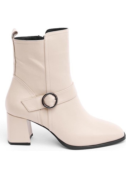 Klasik Hakiki Deri Tokalı Topuklu Kadın Bot