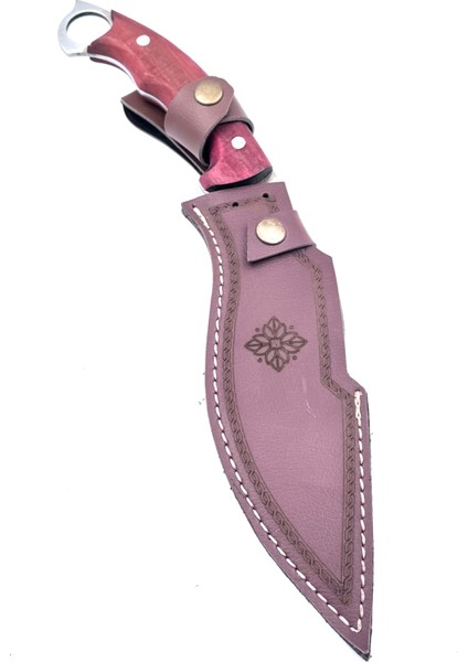 Kamp Outdoor Kukri Bıçak 35 cm Hediye Işlemeli Deri Kılıf Paslanmaz Çelik