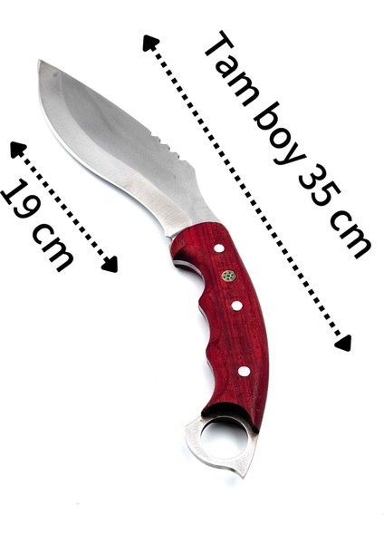 Kamp Outdoor Kukri Bıçak 35 cm Hediye Işlemeli Deri Kılıf Paslanmaz Çelik
