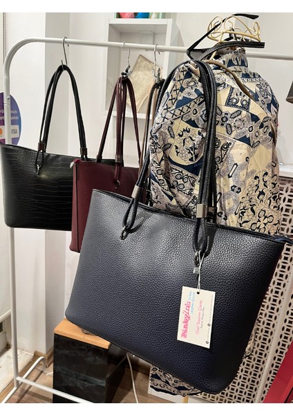 Design-Big Kova Model Lacivert Deri Omuz Çantası