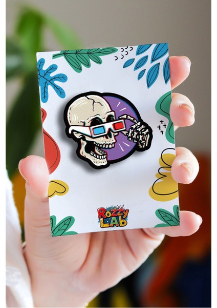 Skull 3D Gözlüklü - Rozet - Broş - Yaka Çanta Aksesuar