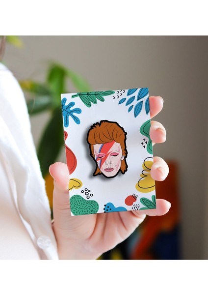 Bowie - Music Rozet - Broş - Yaka Çanta Aksesuar