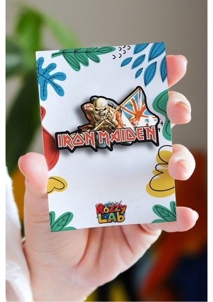 Iron Maiden Music Rozet Pin - Ahşap - Broş - Yaka Çanta Aksesuar