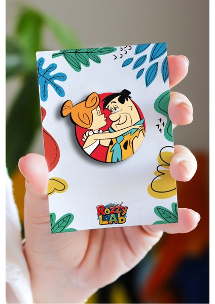 Fred & Vilma Çakmaktaş Pin - Rozet - Ahşap - Broş - Yaka Çanta Aksesuar