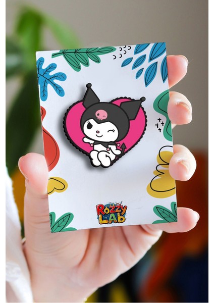 Hello Kitty Kalpli Kuromi Pin - Rozet - Ahşap - Broş - Yaka Çanta Aksesuar