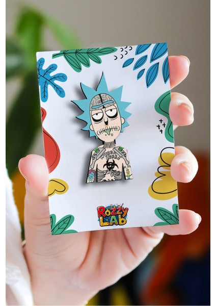Rick Tattoo Pin - Ahşap - Broş - Yaka Çanta Aksesuar
