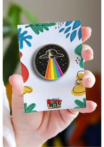 Uzay Galaktik Ufo Pin - Ahşap - Broş - Yaka Çanta Aksesuar