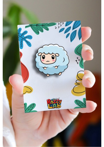 Kuzucuk Cute Sheep Pin - Rozet - Ahşap - Broş - Yaka Çanta Aksesuar